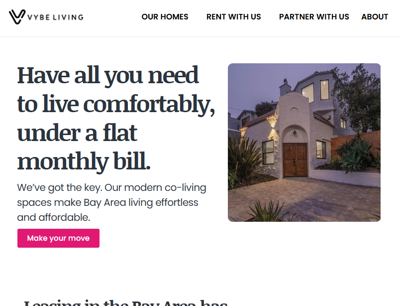 VybeLiving real estate membership and booking website